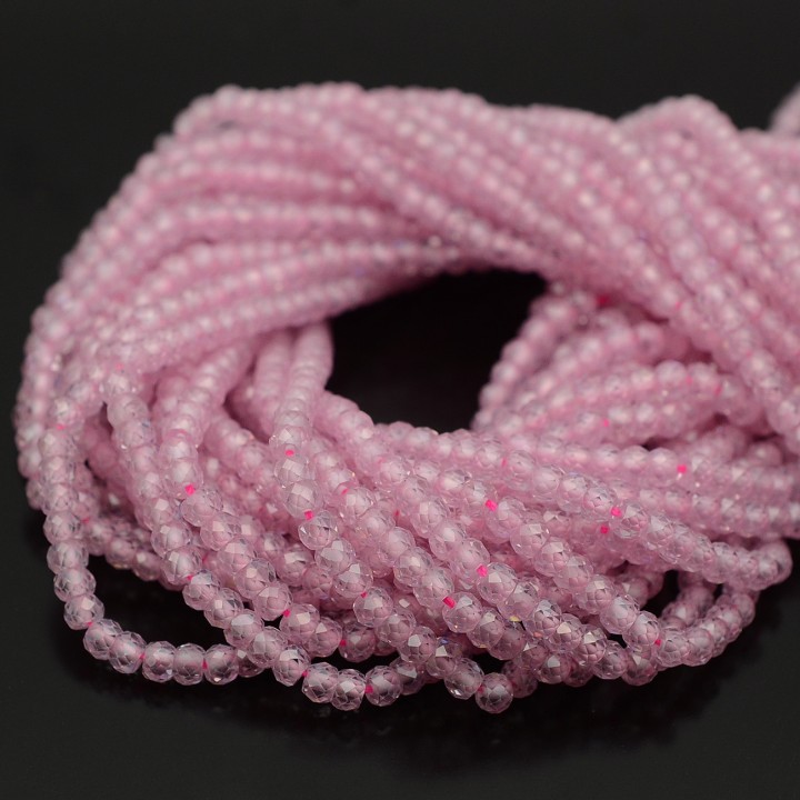 Рондель фианит 3:2мм(кубический диоксид циркония) цвет розовый, нить 38см