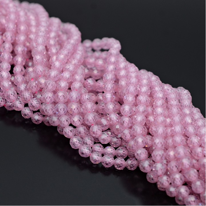 Cubic zirconia beads 4mm color Pink, 1 strand 38cm