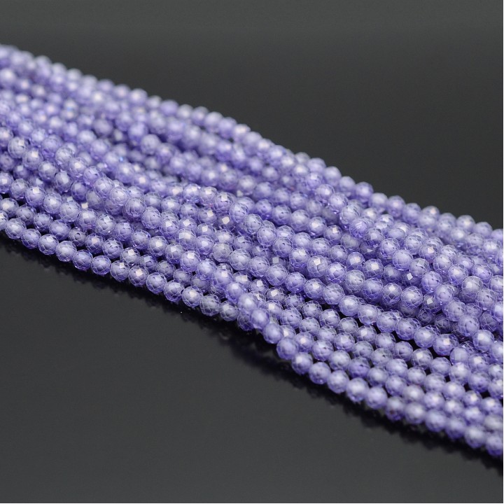 Cubic zirconia beads 3mm color Lilac, 1 strand 38cm