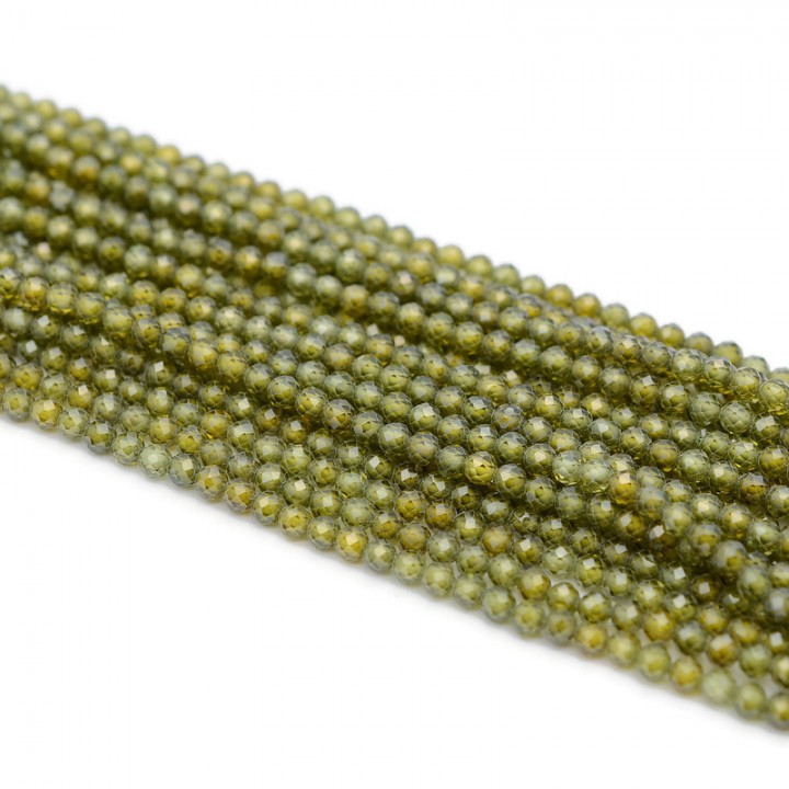 Cubic zirconia beads 3mm color Dark Olive, 1 strand 38cm
