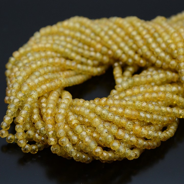Zirconia cúbica 3:2mm color Amarillo, hilo 38cm