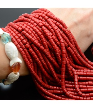 Coral natural rojo Barril ~4mm, tira 40cm