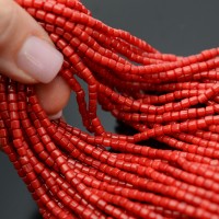 Natural Coral Barrel Beads ~3mm red color, 1 strand 40cm