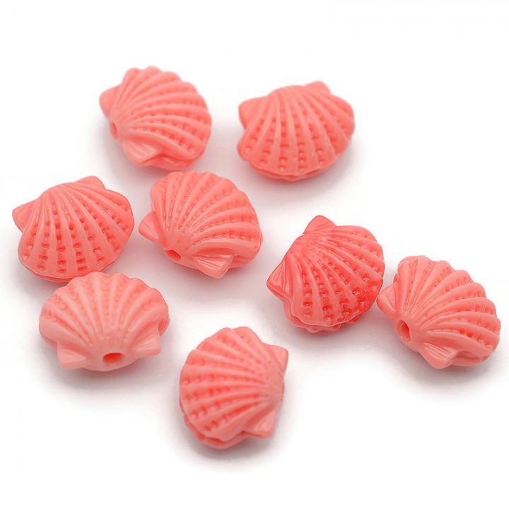 Carved Scallop Shape Synthetic Coral Beads 11.5mm, 1 pcs