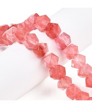 Cherry quartz (strawberry quartz) Faceted Cube ~10mm, strand 20cm