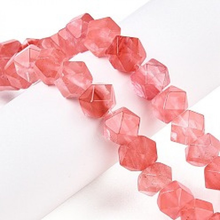 Cherry quartz (strawberry quartz) Faceted Cube ~10mm, strand 20cm