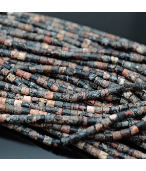 Natural Granite Cylinder Beads 4:4mm, 1 strand