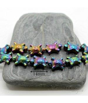 Hematite "Turtles" with titanium coating rainbow color AB, 2 pieces
