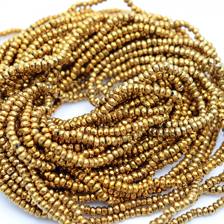 Гематит рондель граненый 3:2мм цвет темное золото, 1 нить(~195 штук)