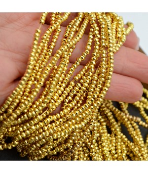 Hematita rondel facetado 3:2mm color oro, 1 hilo(~195 rondeles)