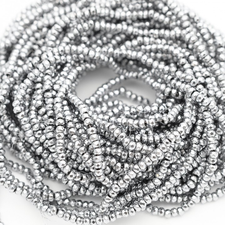 Гематит рондель граненый 3:2мм цвет платина, 1 нить(~195 штук)