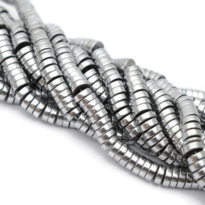 Electroplate Non-magnetic Synthetic Hematite Flat Round Beads Spacers 6:2mm Platinum color, 1 strand(~190 beads)