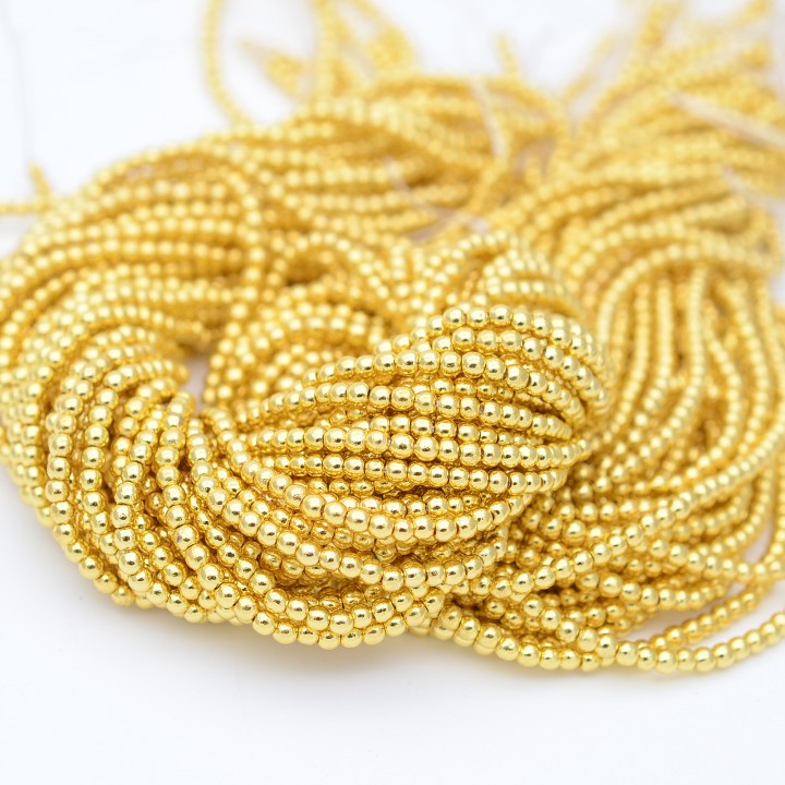 Гематит круглый 2мм цвет золото, нить(185 бусин)