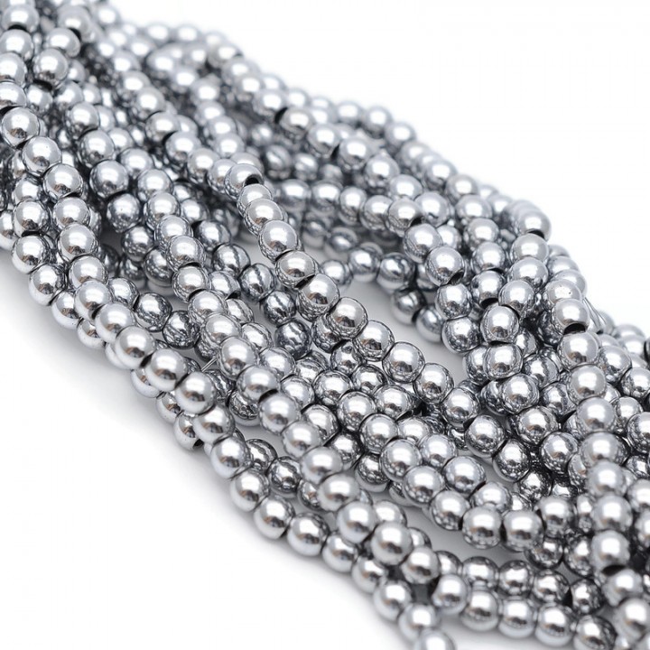 Electroplate Non-magnetic Synthetic Hematite 4mm Round Beads, 1 strand