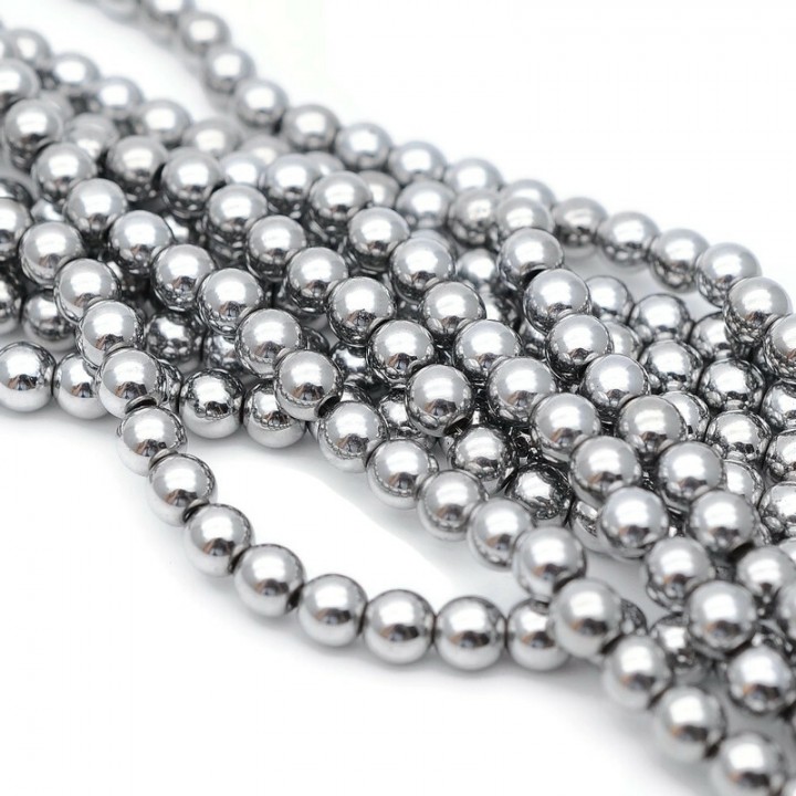 Electroplate Non-magnetic Synthetic Hematite 6mm Round Beads, 1 strand