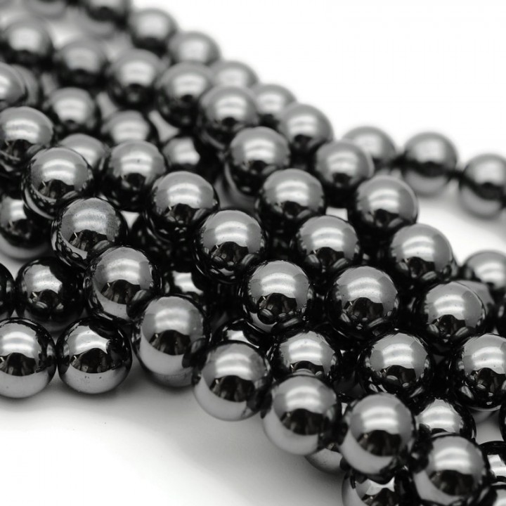 Гематит 10мм чёрный, нить(~42 бусины)