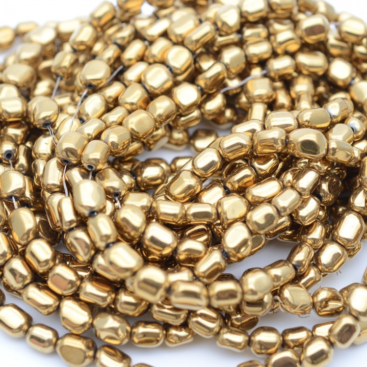 Гематит наггетс 7:4-5мм цвет светлое золото, нить