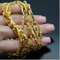 Гематит Шестигранник 2мм цвет золото, нить(~198 бусин)