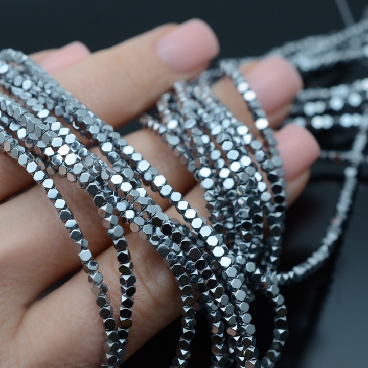 2mm Electroplate Non-magnetic Synthetic Hematite Hexagon Beads, 1 strand(~200 beads)