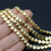 Electroplate Non-magnetic Synthetic Hematite 6mm Heart Beads, 1 strand