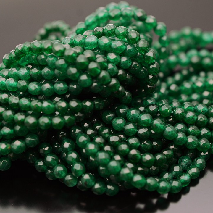 Natural Jade Beads(Malaysia) round faceted green 4mm, 1 strand