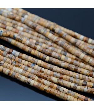 Natural Sand Picture Jasper Flat Round Rondelle Beads 4:2mm, 1 strand