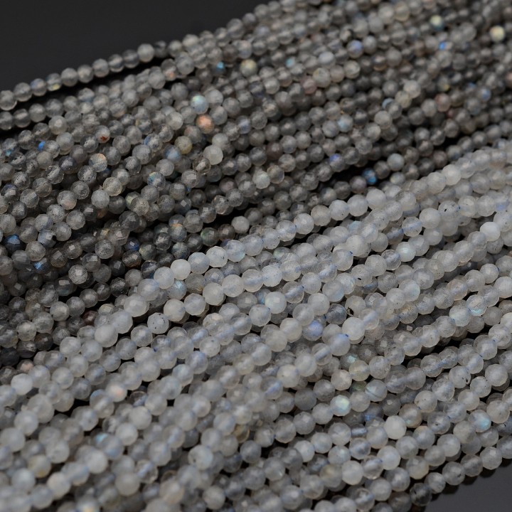 Natural Rainbow Labrador Round Faceted Beads 4mm, 1 strand