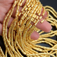 Cuentas de lava volcánica 3:5mm color dorado, 1 hilo