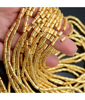 Цилиндрические бусины Вулканической Лавы 3:5мм цвет золото, 1 нить