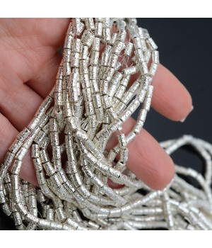 Цилиндрические бусины Вулканической Лавы 3:5мм цвет серебро, 1 нить