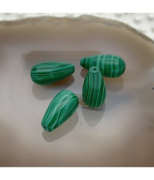 Natural Malachite Drop half-drilled beads 16:8mm, 1 piece