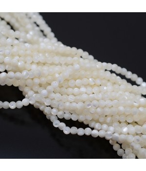Natural Trochus Shell Beads 3mm round white color, strand 40cm