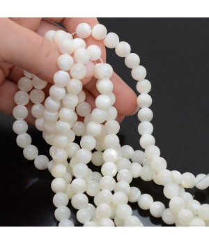 Mother of pearl 8mm smooth ball color white, thread 40cm