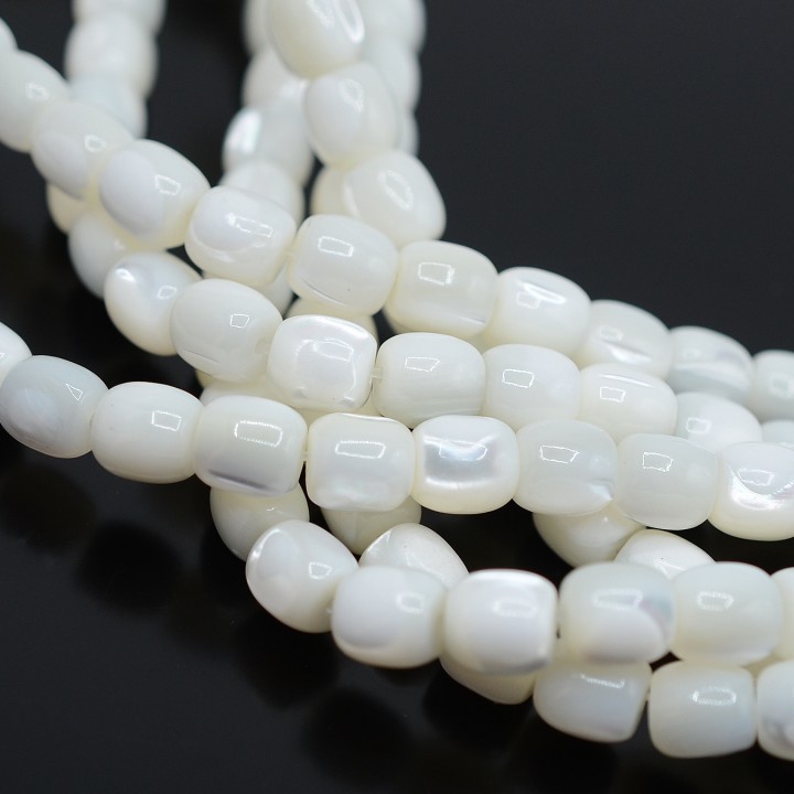 Nácar(madre perla) Barel 8:7.5mm color blanco, 1 tira