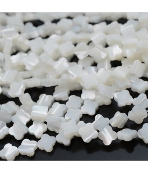 Natural Trochus Shell Beads Clover ~8mm white color, 10 beads