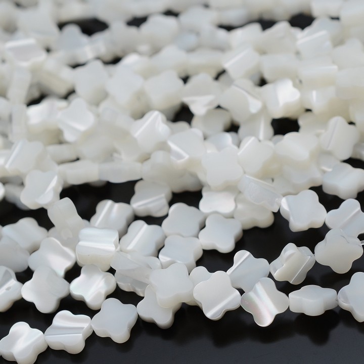 Natural Trochus Shell Beads Clover ~8mm white color, 10 beads