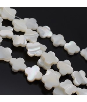 Natural Trochus Shell Beads Clover ~12mm white color, 2 beads