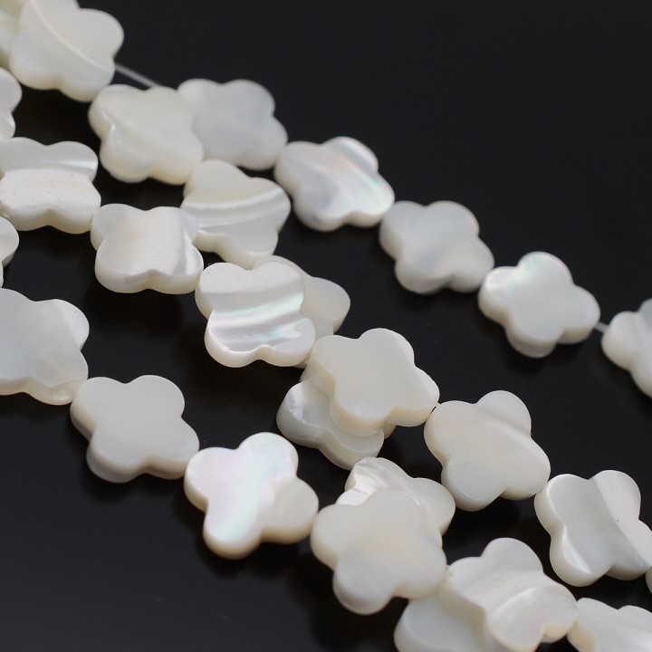 Natural Trochus Shell Beads Clover ~12mm white color, 2 beads