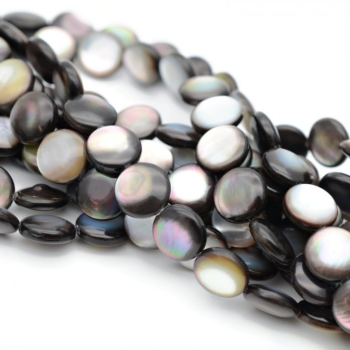 Natural Trochus Shell Beads Coin ~10mm black color, 10 beads