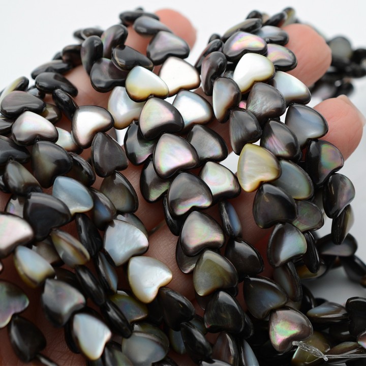 Natural Trochus Shell Beads Heart ~10mm black color, 10 beads