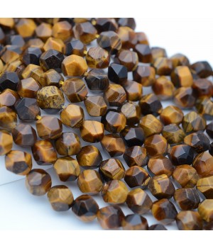 Ojo de Tigre natural 8mm forma poliedro, 1 hilo