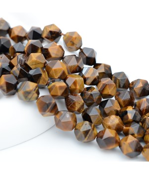 Ojo de Tigre natural 10mm forma poliedro, 1 hilo