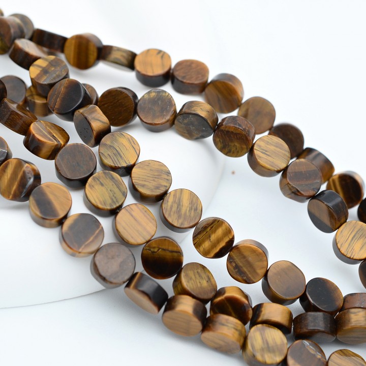 Ojo de Tigre natural Disco ~8:5mm, 1 hilo 43cm