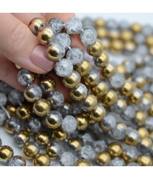 Half Gold Plated Crackle Round Glass Beads 10mm, 1 strand