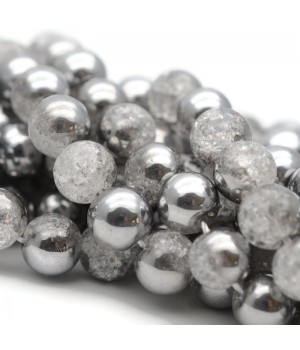 Half Platinum Plated Crackle Round Glass Beads 10mm, 1 strand