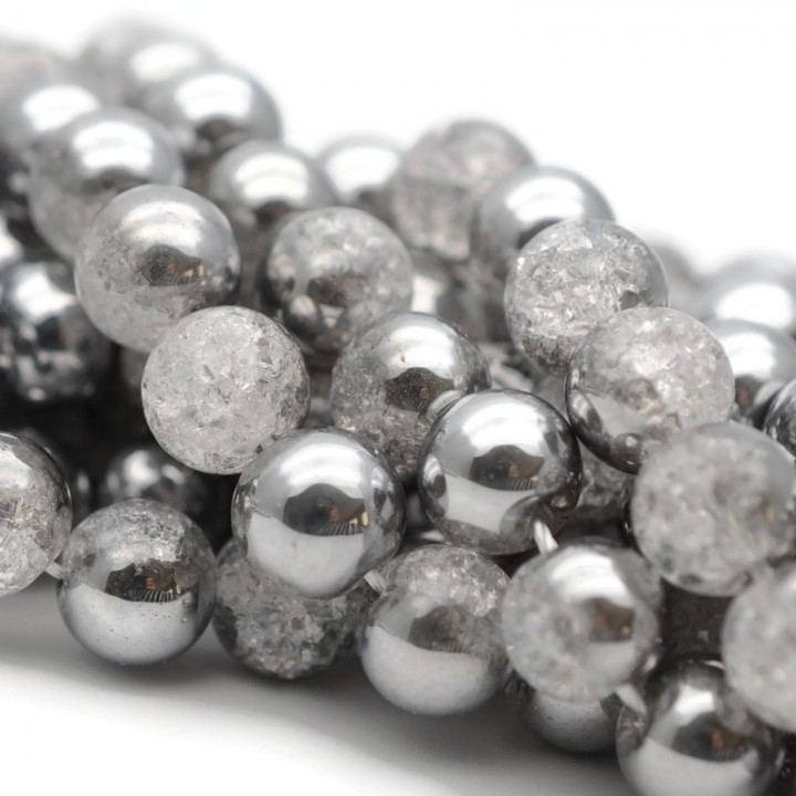 Half Platinum Plated Crackle Round Glass Beads 10mm, 1 strand