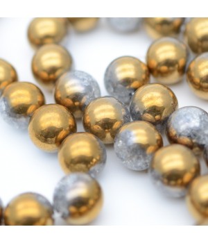 Half Gold Plated Crackle Round Glass Beads 12mm, 1 strand