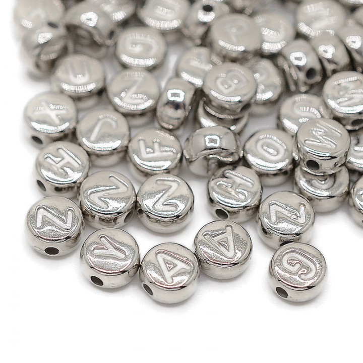 Beads letters A~Z plastic coating silver, 50 pieces