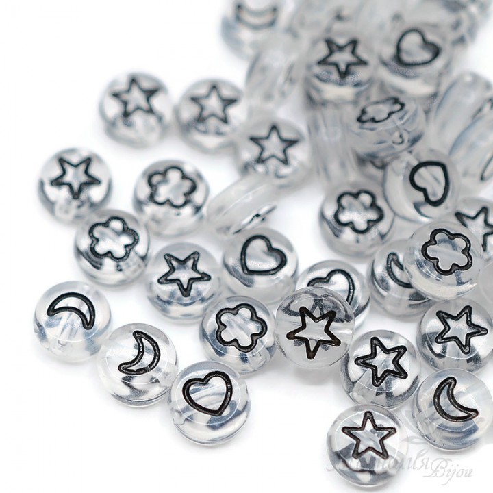 Beads with a pattern plastic transparent, 50 pieces