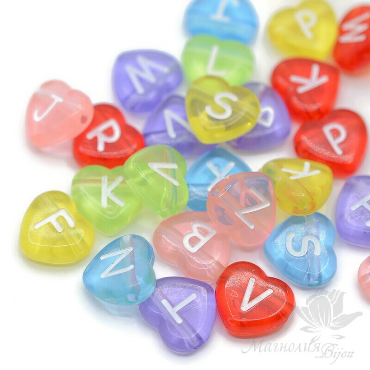 Letter beads in the shape of a heart plastic multicolor, 50 pieces